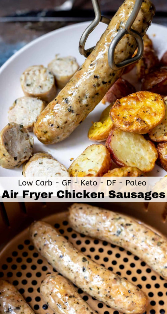 air fryer sausage recipe photo collage