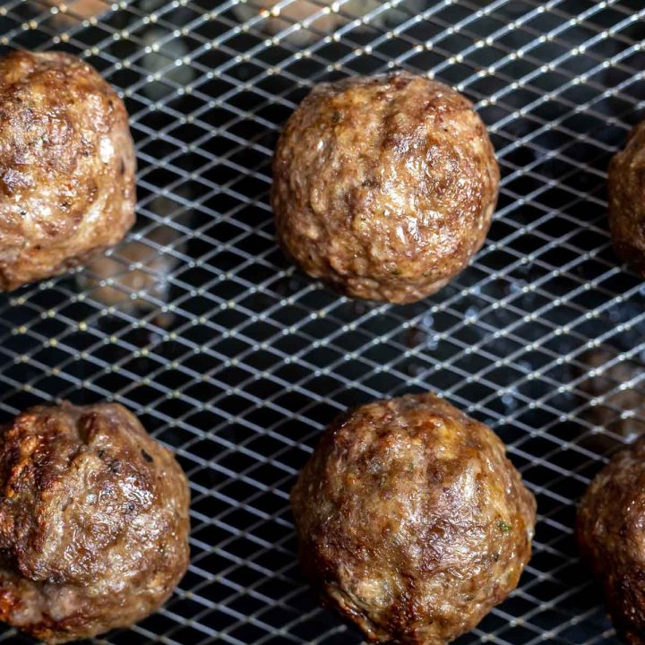 cooked meatballs in air fryer basket