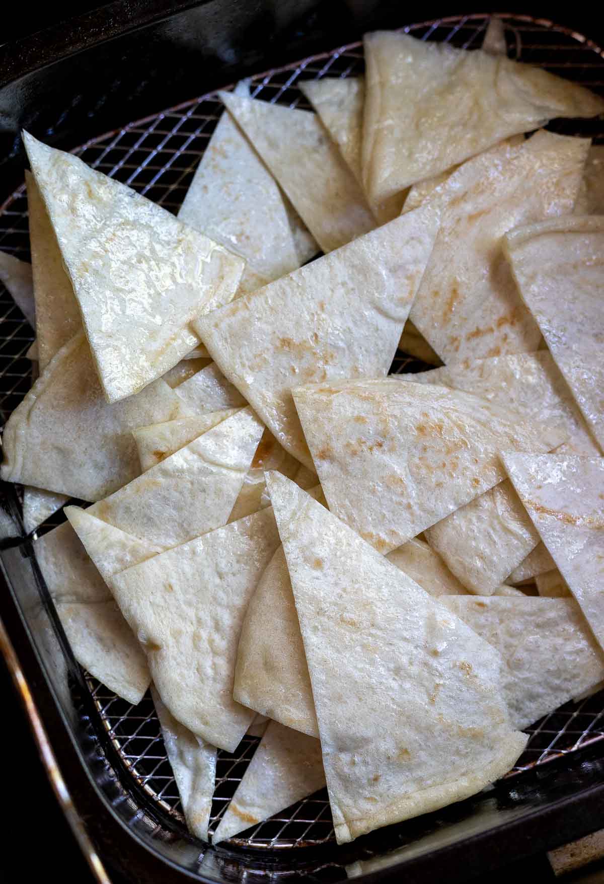 tortilla triangles in air fryer basket