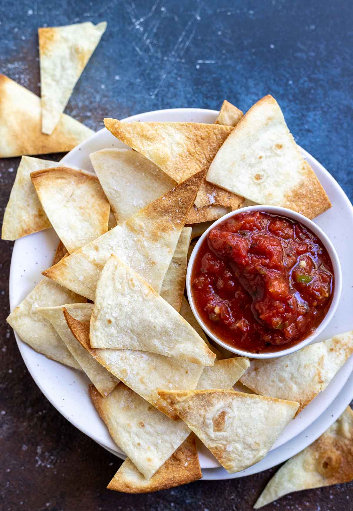chips and salsa on white plate