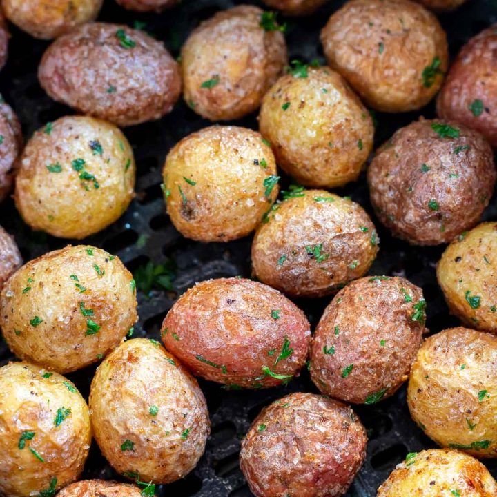 roasted baby potatoes in air fryer basket