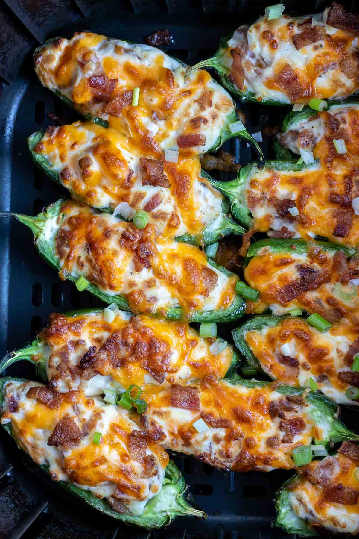 cooked jalapeno poppers in air fryer basket