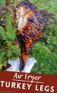 air fryer turkey legs pinnable image with title text