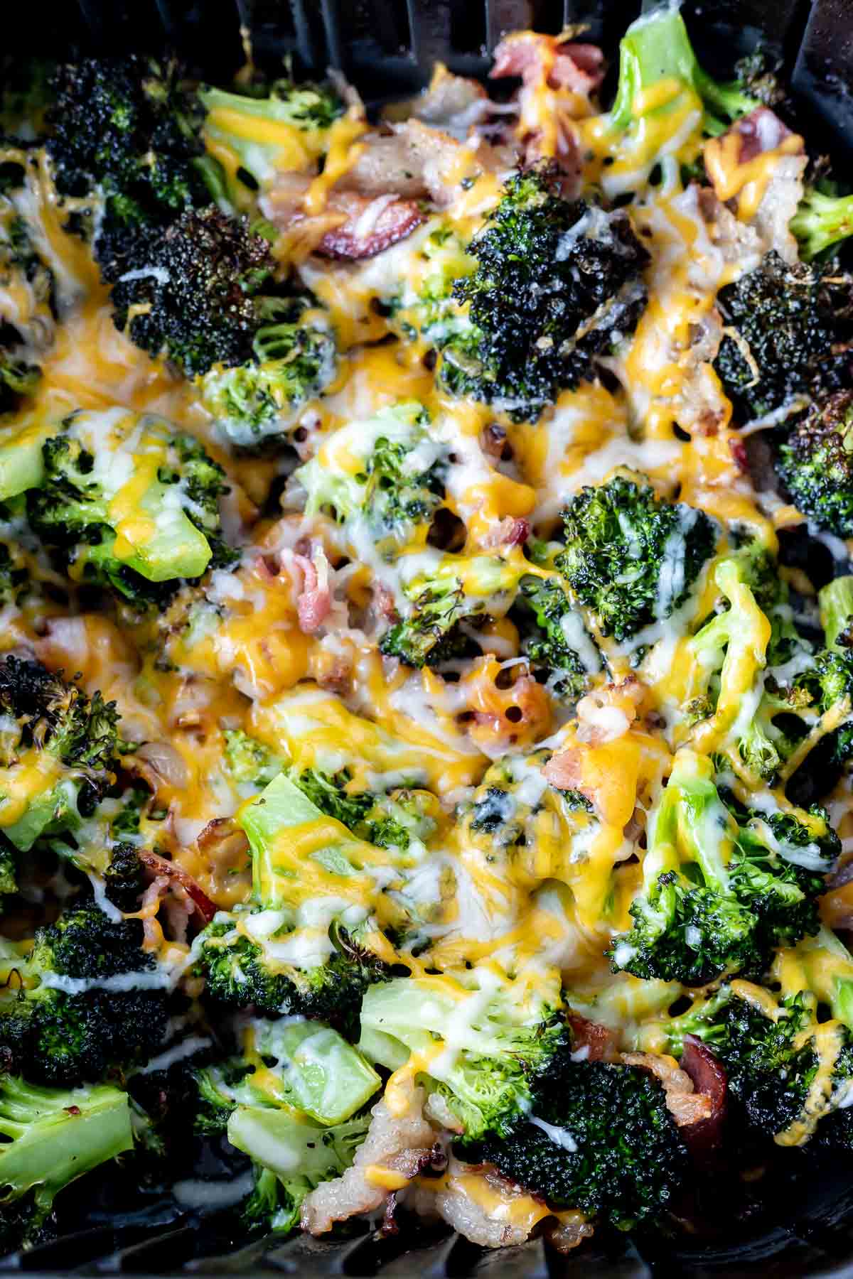 cheesy bacon broccoli in air fryer basket