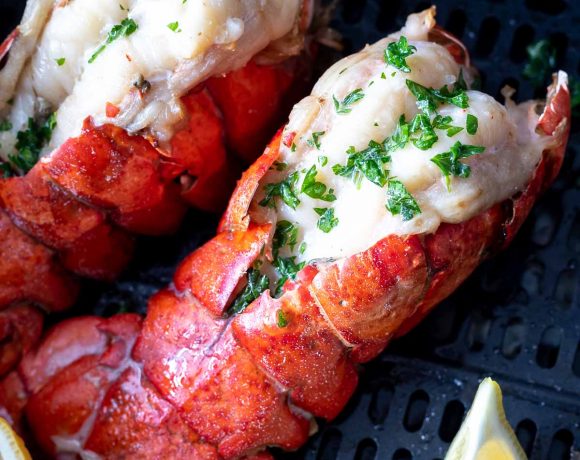 cooked lobster tails in air fryer basket