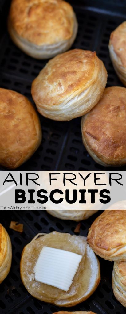 air fryer biscuits pinnable image with title text