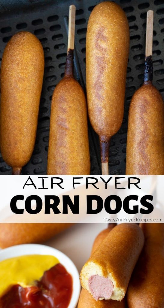 air fryer corn dogs pinnable image with title text