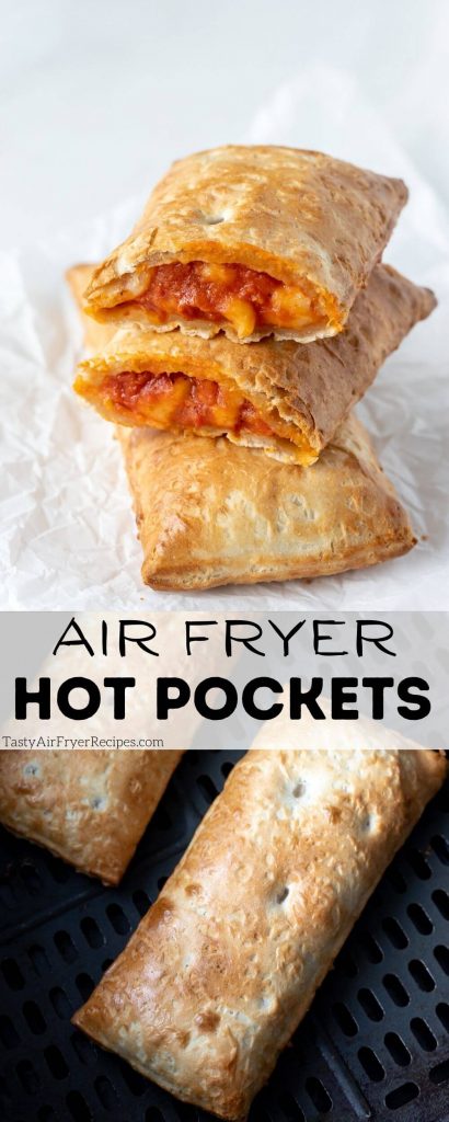 air fryer hot pockets pinnable image with title text
