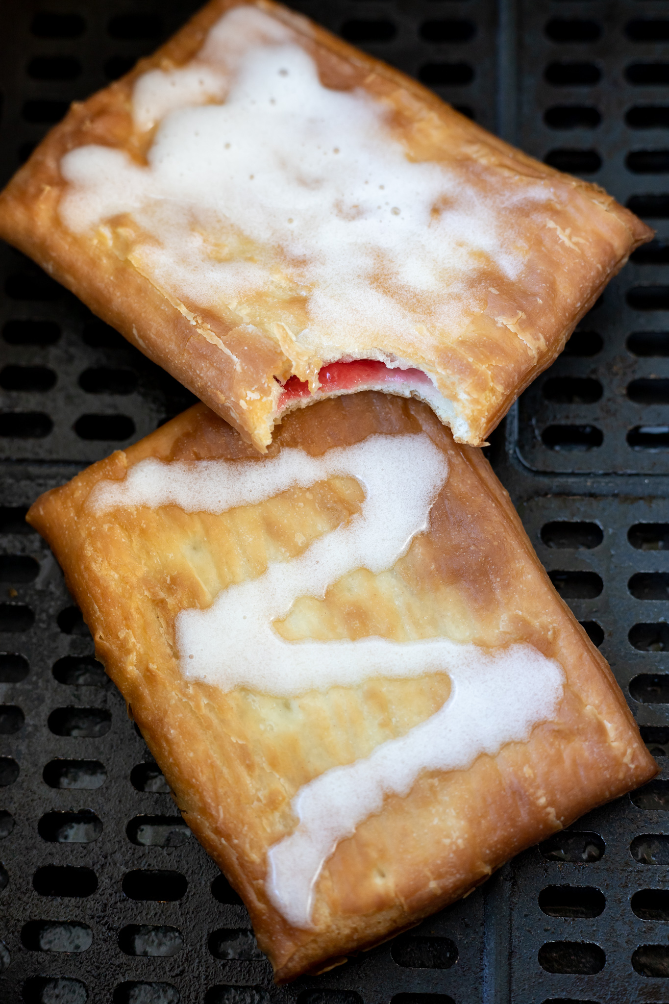 air fryer basket with two toaster strudels
