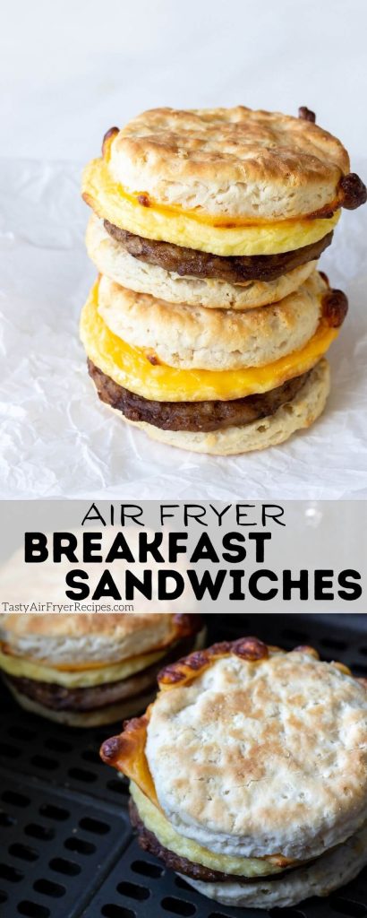 air fryer frozen breakfast sandwich pinnable image with title text
