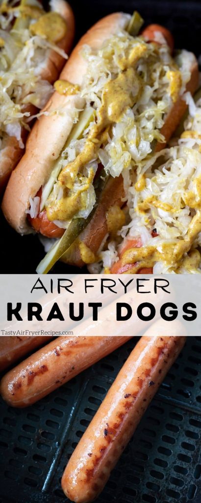 hot dogs in air fryer pinnable image with title text
