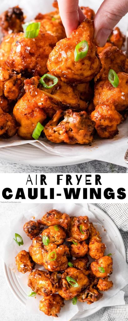 cauliflower wings pinnable image with title text