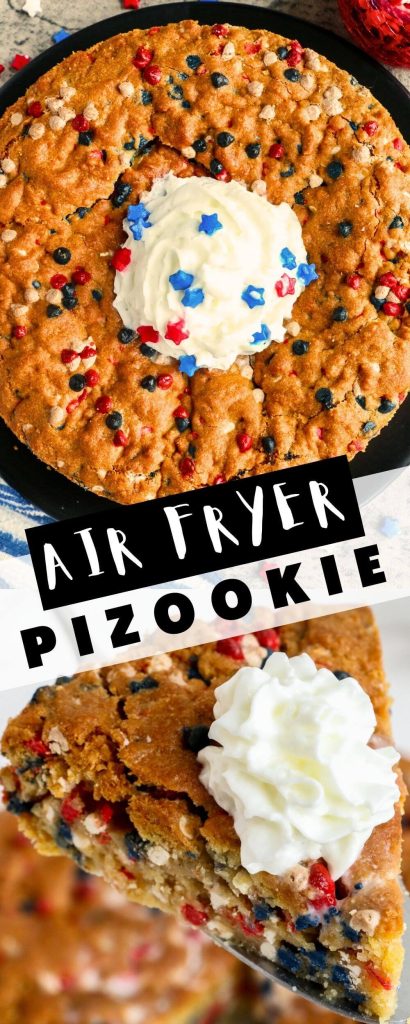 air fryer pizookie pinnable image
