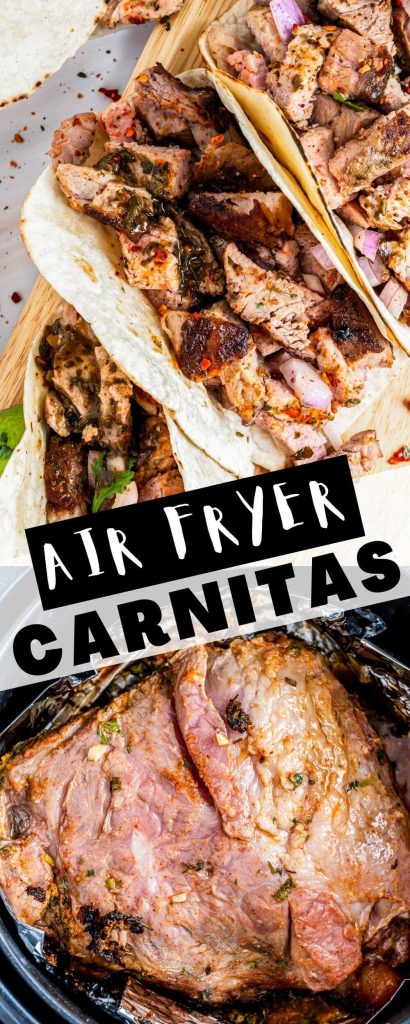 air fryer pork carnitas pinnable image